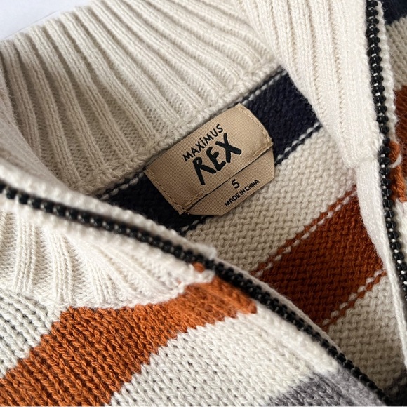Maximus Rex Boys Sweater Sz 5 Fall Neutral 1/4 Zip Family Pictures Stripes Multi - Picture 2 of 6